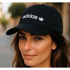 Adidas Originals Womens Black Strapback Hat Adjustable Logo Cap
